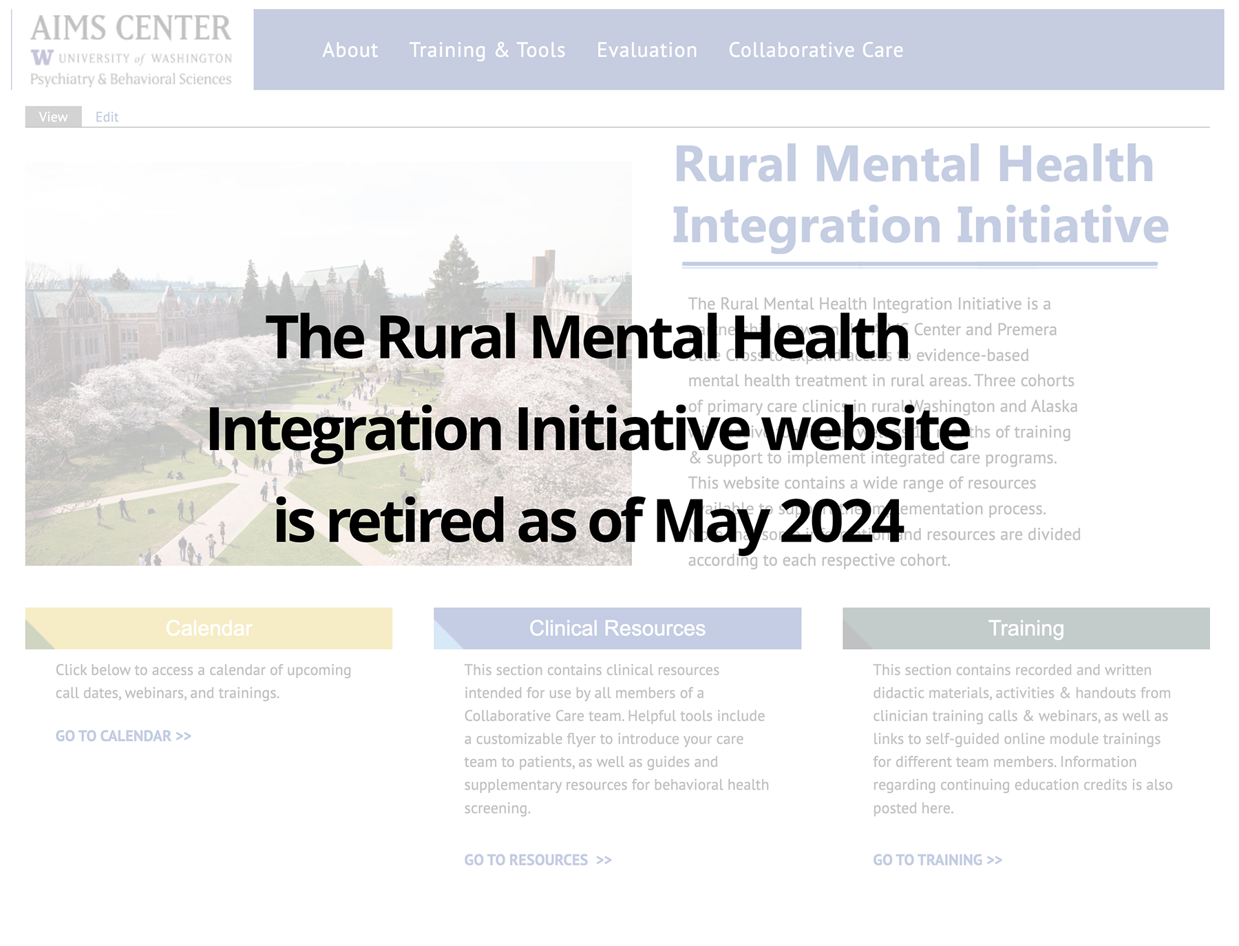Rural Mental Health Integration Initiative website has been retired